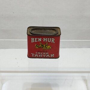 Ben-Hur Pure Cream Tartar 2 Oz Tin Container 1940s Collectible Kitchen Décor VTG